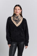 Tiger Cashmere Bandana Scarf - Ecoland Beige & Black - Unisex