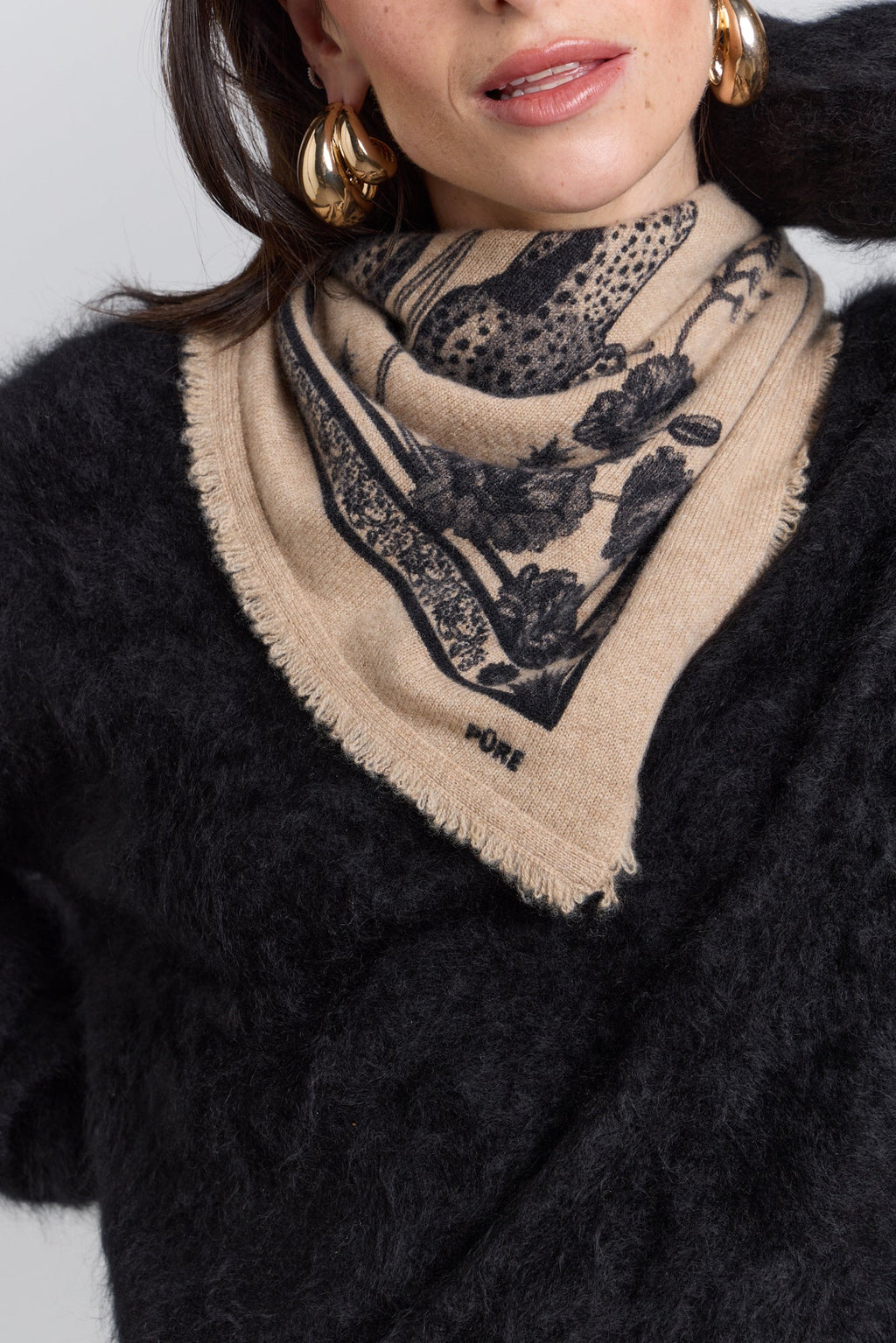 Pañuelo Bandana Tiger En Cachemira - Ecoland Beige & Negro - Mixto