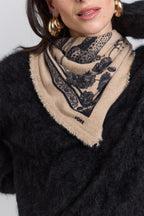 Tiger Cashmere Bandana Scarf - Ecoland Beige & Black - Unisex