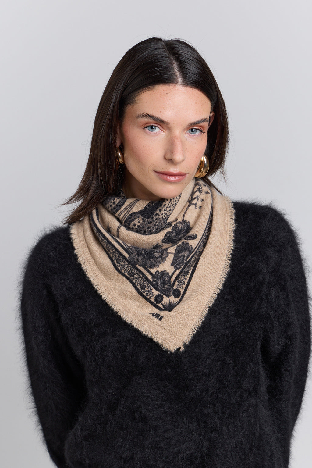 Tiger Cashmere Bandana Scarf - Ecoland Beige & Black - Unisex