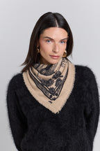Tiger Cashmere Bandana Scarf - Ecoland Beige & Black - Unisex