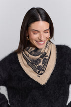 Tiger Cashmere Bandana Scarf - Ecoland Beige & Black - Unisex