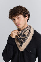 Tiger Cashmere Bandana Scarf - Ecoland Beige & Black - Unisex