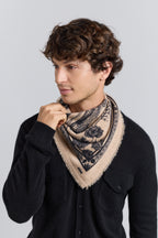 Tiger Cashmere Bandana Scarf - Ecoland Beige & Black - Unisex