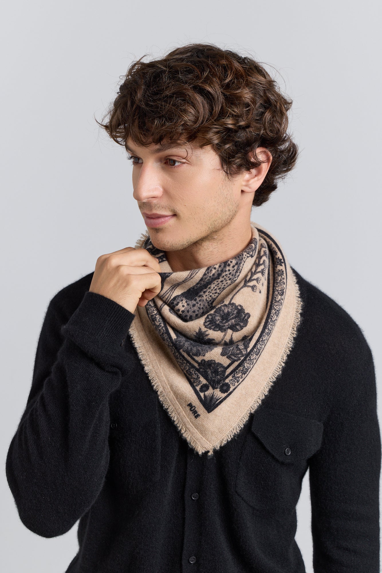 Tiger Cashmere Bandana Scarf - Ecoland Beige & Black - Unisex