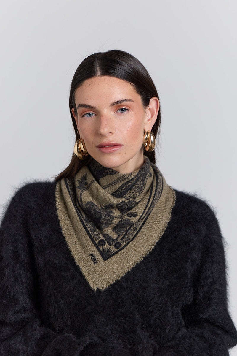 Tiger Cashmere Bandana Scarf - Ledburry Khaki & Black - Mixed