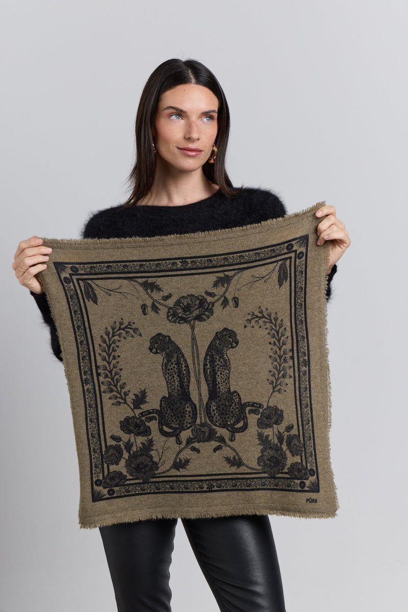 Tiger Cashmere Bandana Scarf - Ledburry Khaki & Black - Mixed
