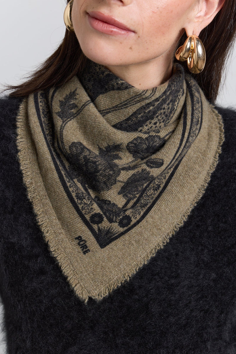 Tiger Cashmere Bandana Scarf - Ledburry Khaki & Black - Mixed