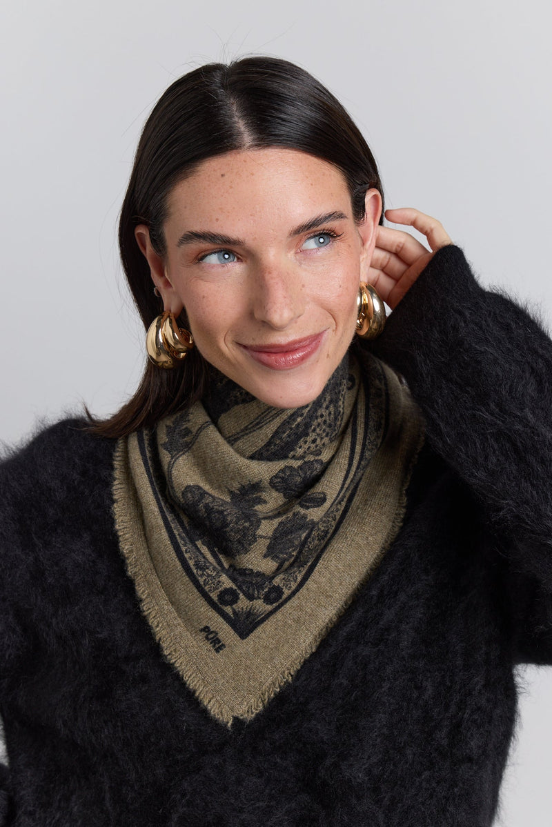 Tiger Cashmere Bandana Scarf - Ledburry Khaki & Black - Mixed