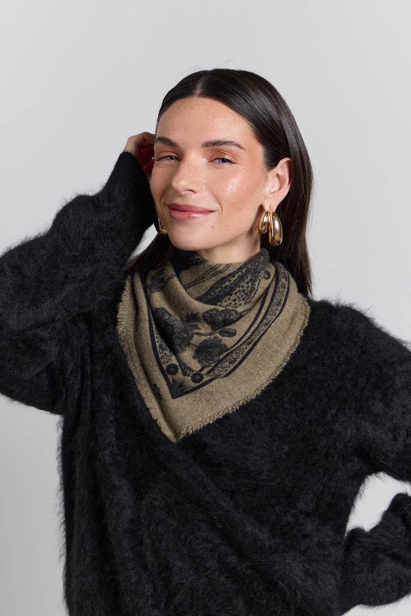 Tiger Cashmere Bandana Scarf - Ledburry Khaki & Black - Mixed