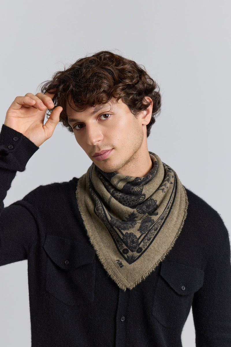 Tiger Cashmere Bandana Scarf - Ledburry Khaki & Black - Mixed