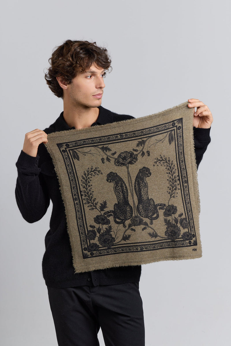 Tiger Cashmere Bandana Scarf - Ledburry Khaki & Black - Mixed