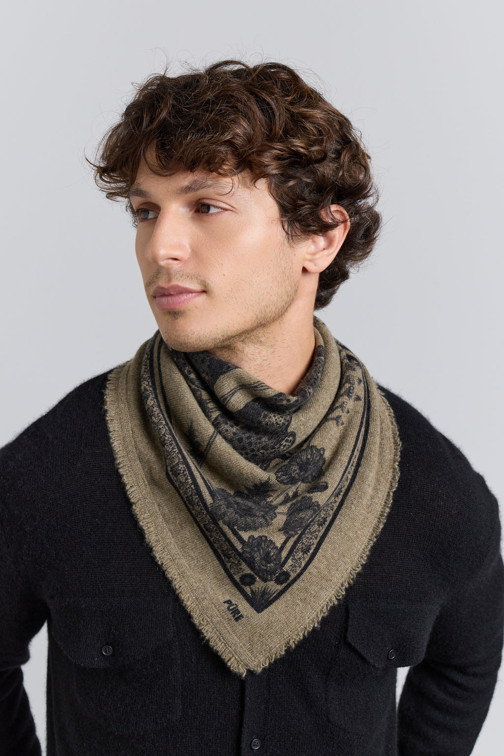 Echarpe Bandana Tiger En Cachemire - Ledburry Khaki & Noir - Mixte - 100% Cachemire