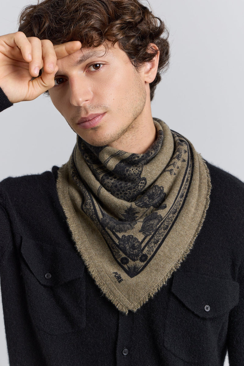Tiger Cashmere Bandana Scarf - Ledburry Khaki & Black - Mixed