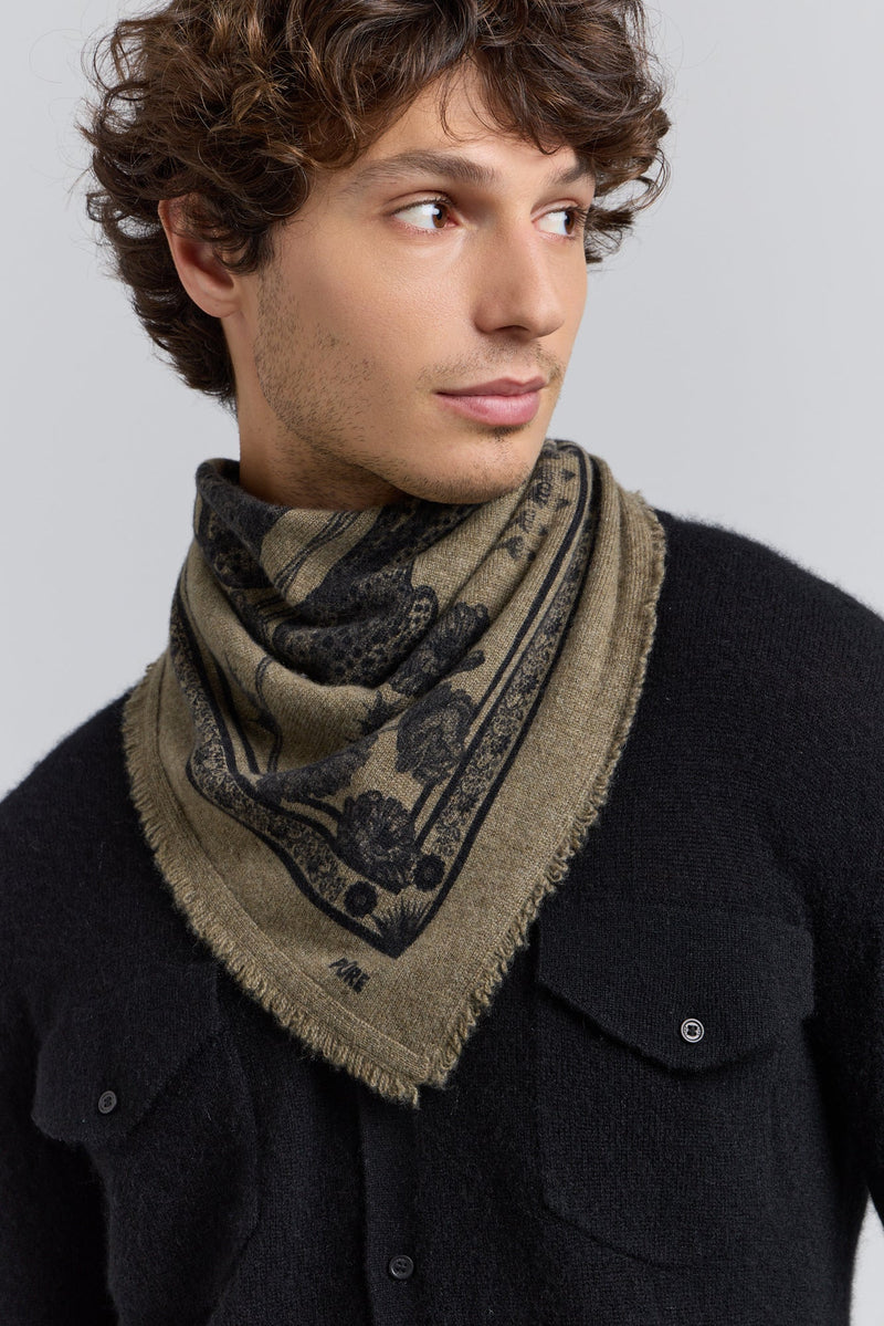 Tiger Cashmere Bandana Scarf - Ledburry Khaki & Black - Mixed
