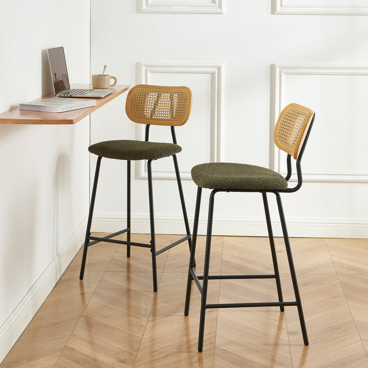 Tina - Set of 2 Stools - Rattan Cane Webbing