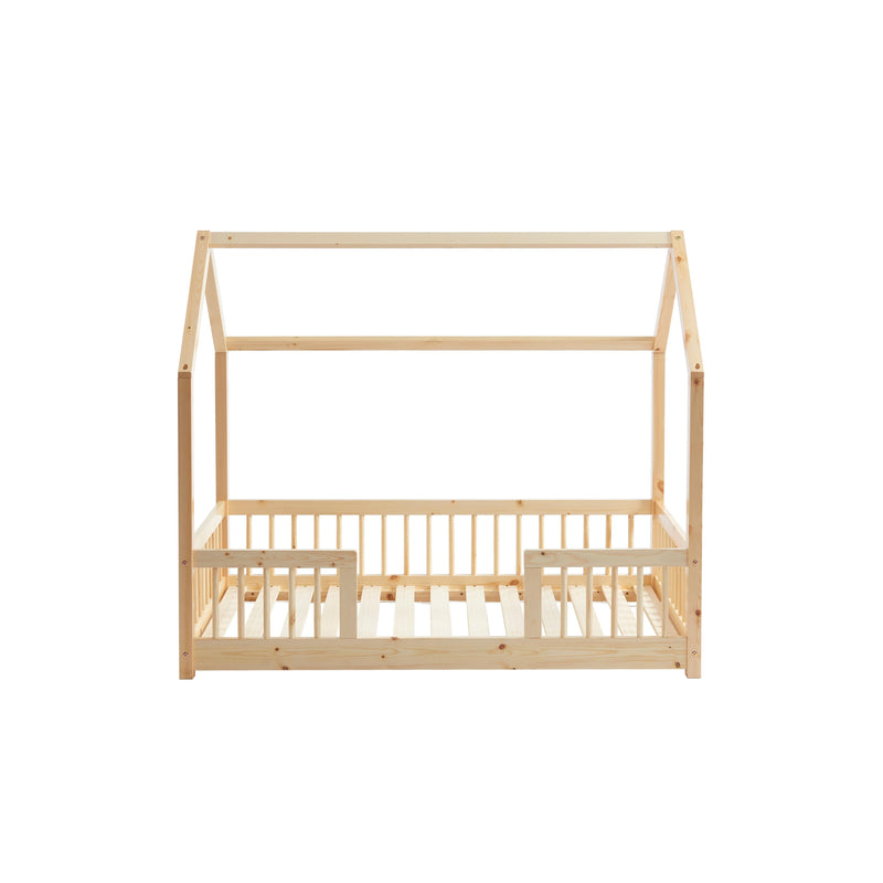 Cabin Bed with Guardrails - Slatted Base Included - Tiny - Solid Pine