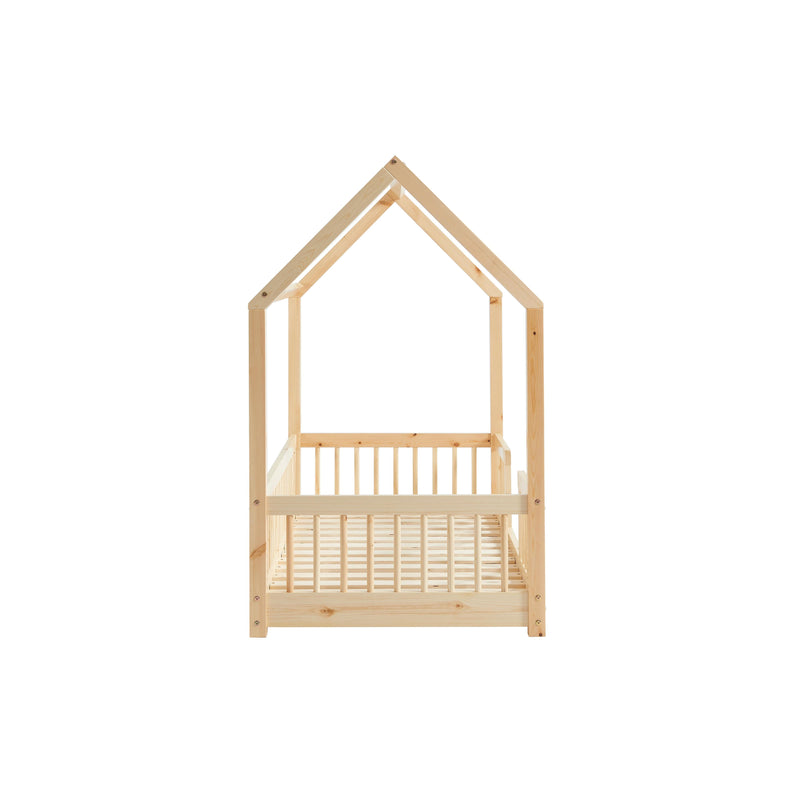 Cabin Bed with Guardrails - Slatted Base Included - Tiny - Solid Pine