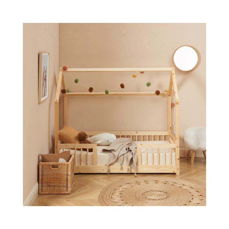 Cabin Bed with Guardrails - Slatted Base Included - Tiny - Solid Pine