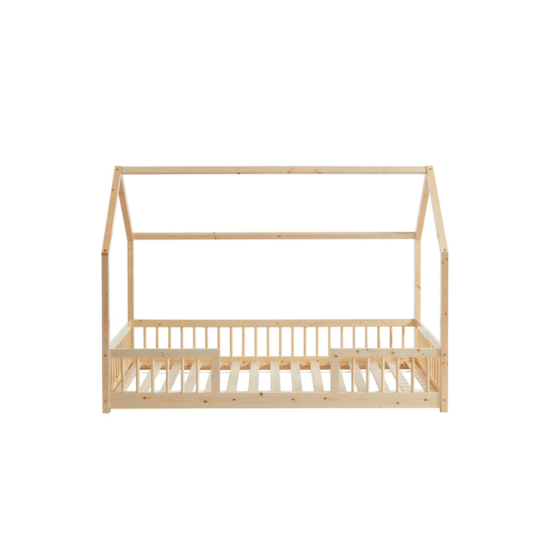 Cabin Bed with Guardrails - Slatted Base Included - Tiny - Solid Pine