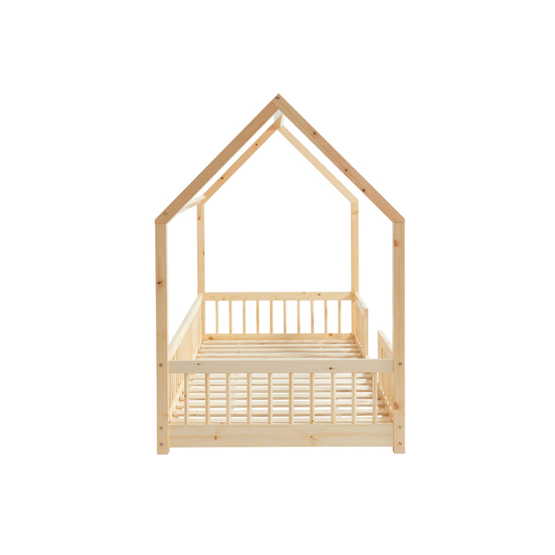 Cabin Bed with Guardrails - Slatted Base Included - Tiny - Solid Pine