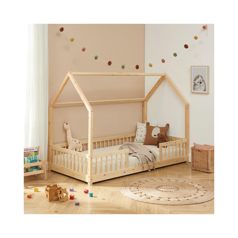 Cabin Bed with Guardrails - Slatted Base Included - Tiny - Solid Pine