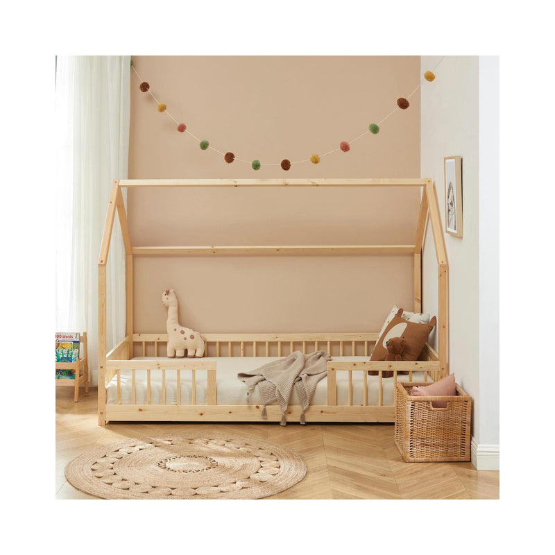 Cabin Bed with Guardrails - Slatted Base Included - Tiny - Solid Pine