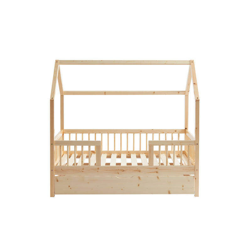 Cama tipo cabina con barreras - Somier incluido + cajón - Pequeña - Pino macizo