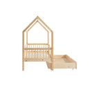 Cama tipo cabina con barreras - Somier incluido + cajón - Pequeña - Pino macizo