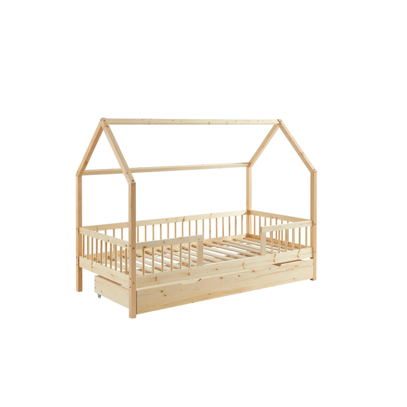 Cama tipo cabina con barreras - Somier incluido + cajón - Pequeña - Pino macizo