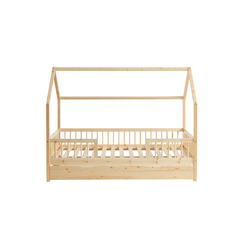 Cama tipo cabina con barreras - Somier incluido + cajón - Pequeña - Pino macizo