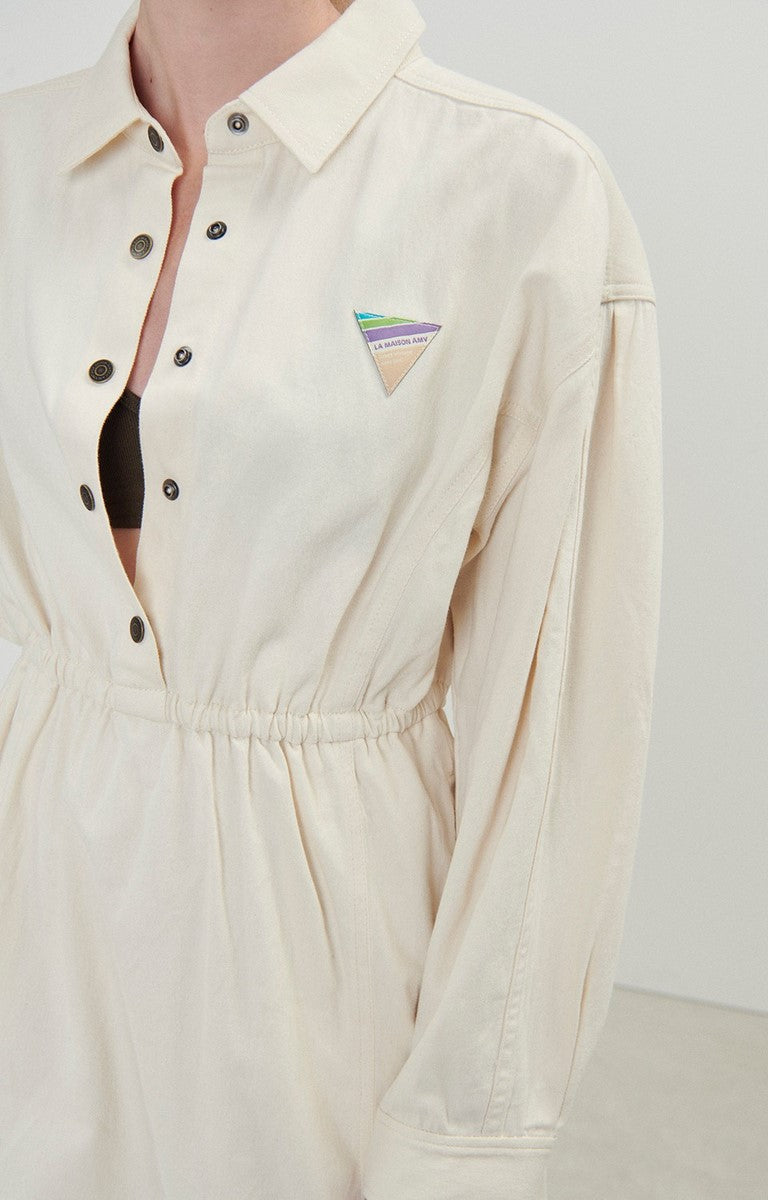 American Vintage - Vestido Camisero Midi Mangas Largas - Ecru - Mujer