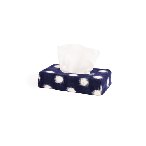 Tissue Box - Veil Of Tenderness - Ikat Midnight Blue Ivory Dots