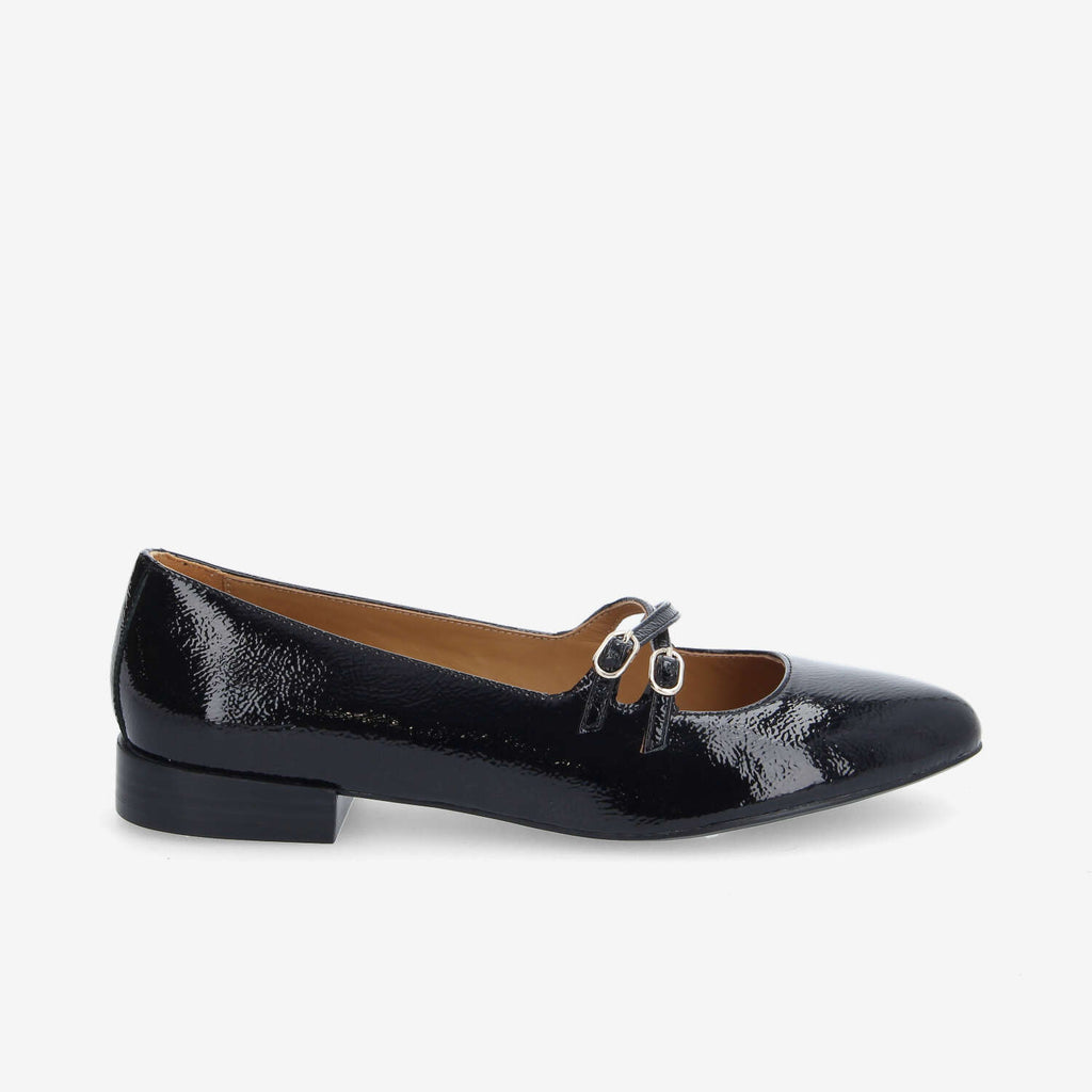 Flora Ballerina W - Wrinkled Patent - Black