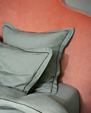 Paire De Taies D'Oreiller - Lin - Finition Bourdon - Vert Sauge Liseré Noir