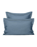 Paire De Taies D'Oreiller - Lin - Finition Bourdon - Bleu Horizon Liseré Noir