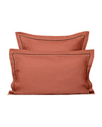 Paire De Taies D'Oreiller - Lin - Finition Bourdon - Terracotta Liseré Noir