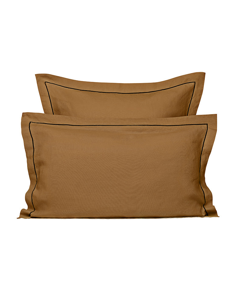 Paire De Taies D'Oreiller - Lin - Finition Bourdon - Bronze Liseré Noir