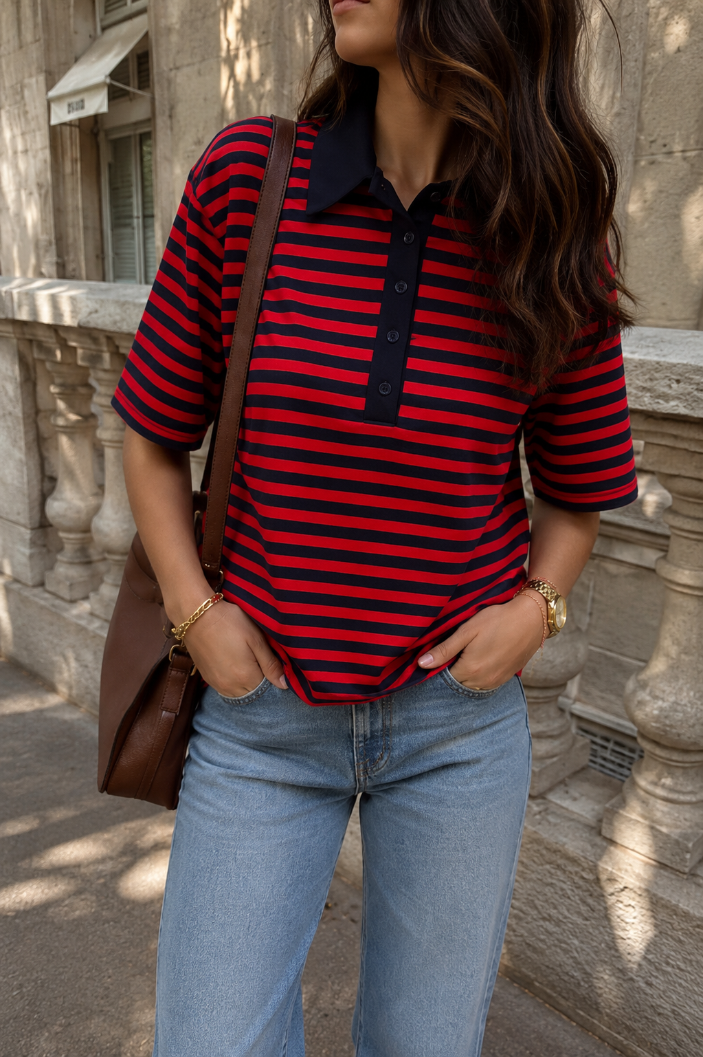 Tom Short-Sleeved Polo Shirt - Navy/Red