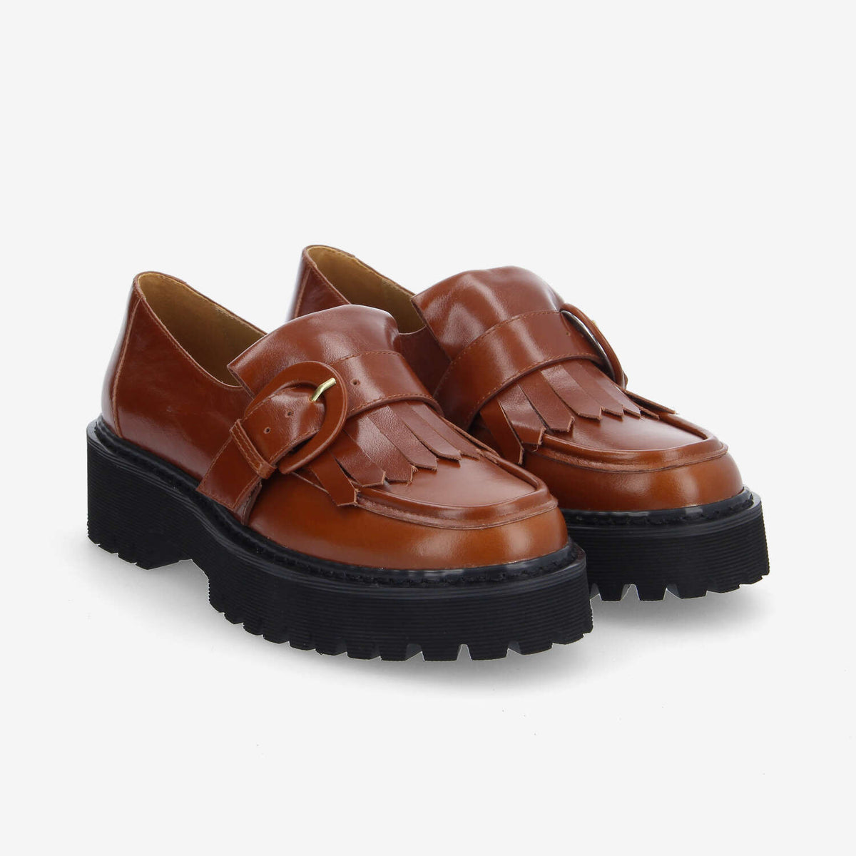 Mysen Buckle W - Lacquer Leather - Cognac
