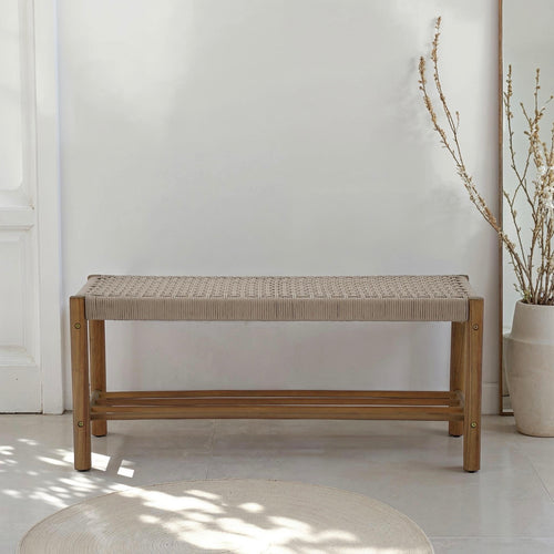 Banc Intérieur & Extérieur - Tongo - En Bois D'Acacia & Corde - Beige