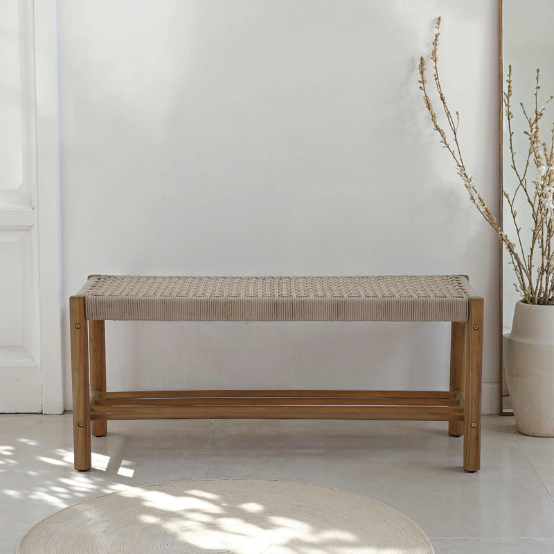 Banc Intérieur & Extérieur - Tongo - En Bois D'Acacia & Corde - Beige