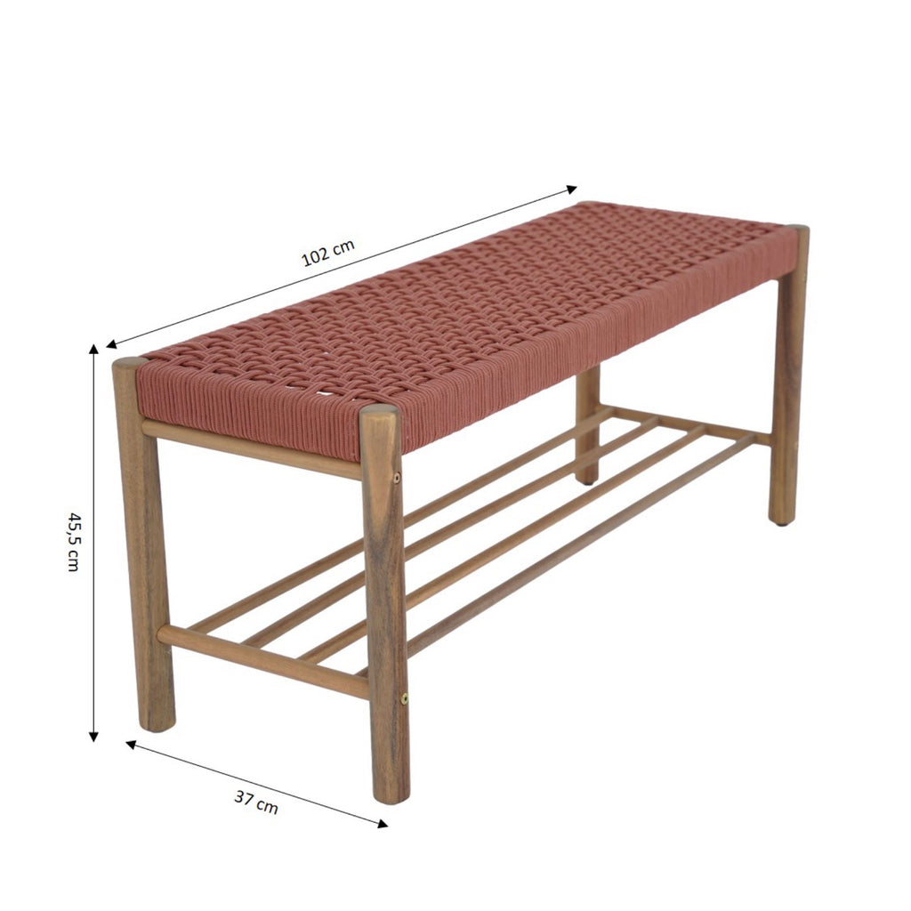 Tongo - Banco de interior y exterior - Madera de acacia y cuerda terracota
