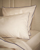 Paire De Taies D'Oreillers - Percale De Coton - Écru Liseré Violet Aubergine