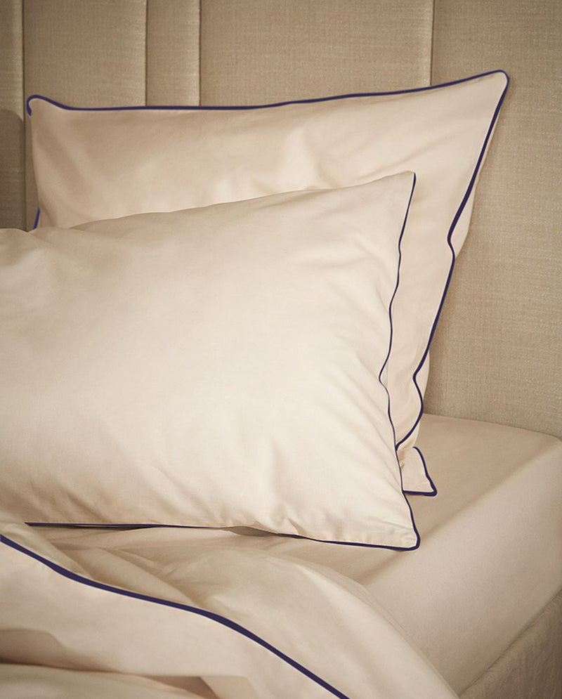 Paire De Taies D'Oreillers - Percale De Coton - Écru Liseré Violet Aubergine