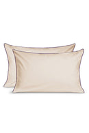 Paire De Taies D'Oreillers - Percale De Coton - Écru Liseré Violet Aubergine