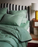 Paire De Taies D'Oreillers - Percale De Coton - Vert Lichen Liseré Blanc