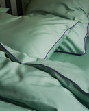 Paire De Taies D'Oreillers - Percale De Coton - Vert Lichen Liseré Aubergine