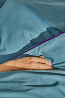 Paire De Taies D'Oreillers - Percale De Coton - Bleu Chardin Liseré Aubergine