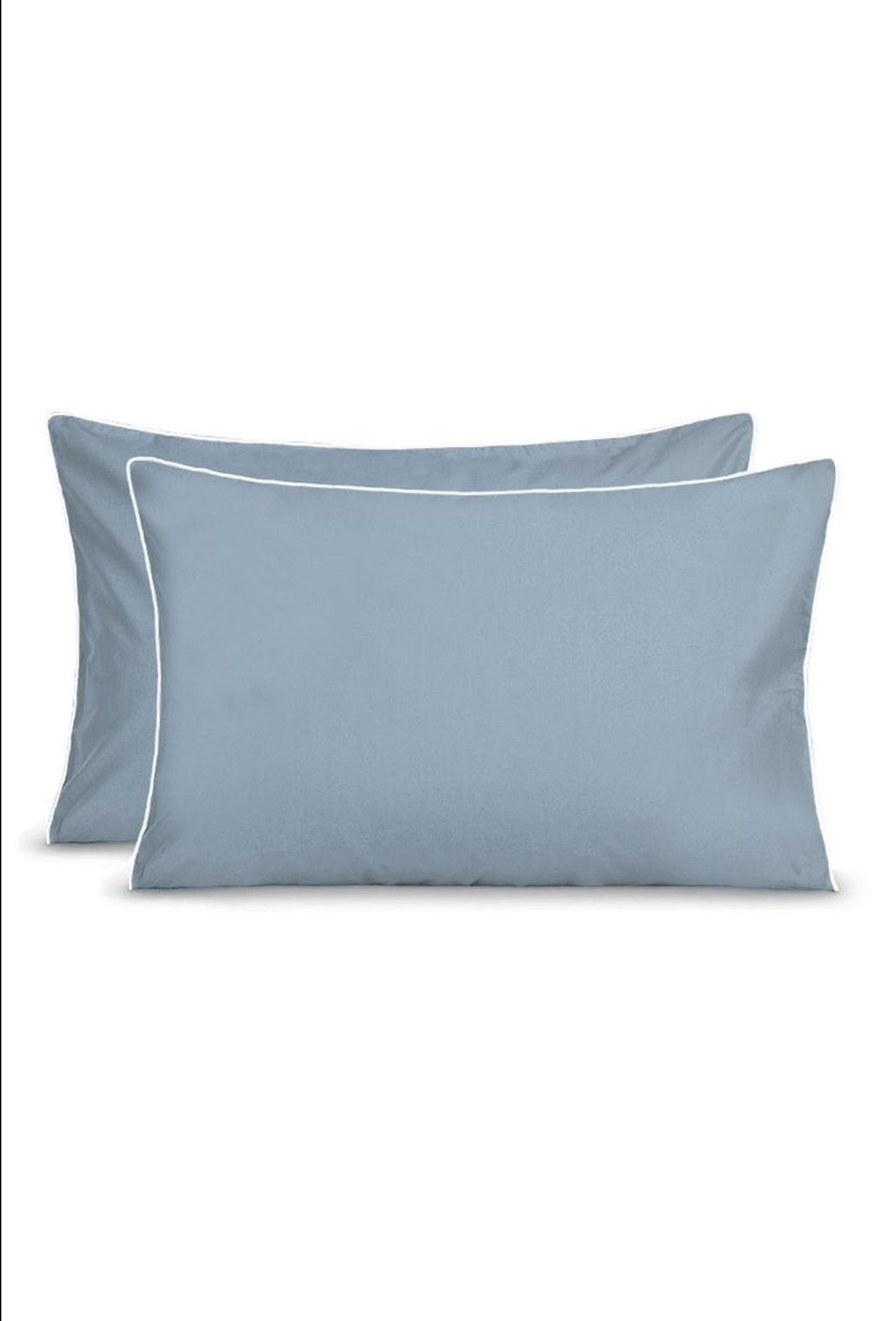 Paire De Taies D'Oreiller - Percale De Coton - Gris Liseré Blanc